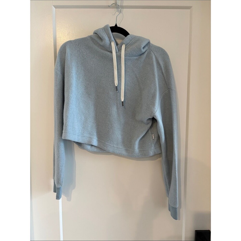 Cropped Light Blue Hooded Pullover Sweatshirt